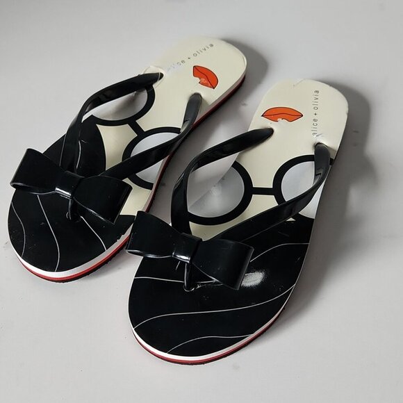 ALICE + OLIVIA | Stacey Face Flip Flops black Red Size 37 - Picture 2 of 6